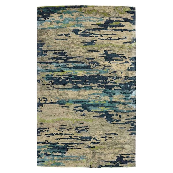 2 ft. x 3 ft. Sand And Green Wool Abstract Hand Tufted Area Rug