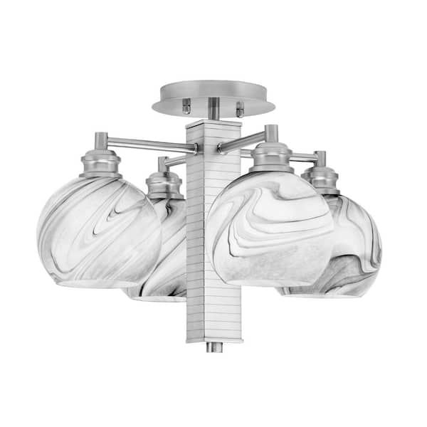 Unbranded Albany 17.5 in. 4-Light Brushed Nickel Semi-Flush with Onyx Swirl Glass Shades