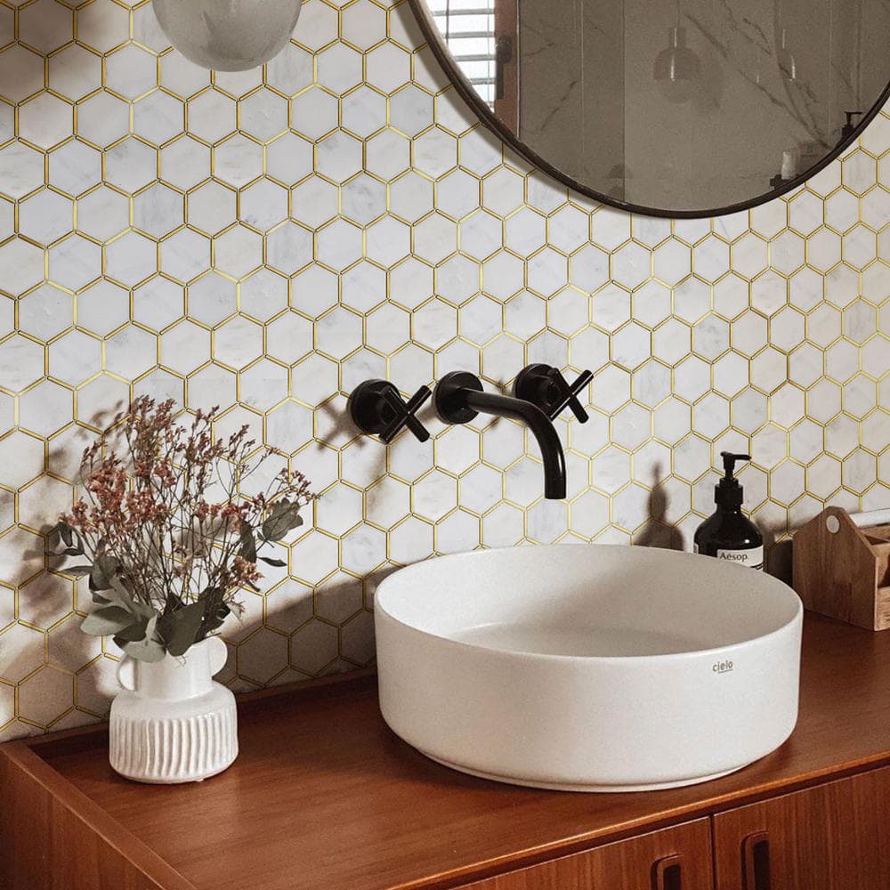 White and Gold Marble Mosaic Wall Tile