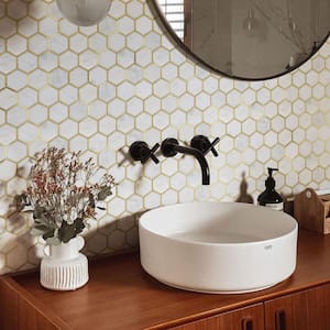 Natural Blanco White Gold 12.8 in. x 11.11 in. Hexagon Polished Marble Mosaic Tile (9.9 sq. ft./Case)