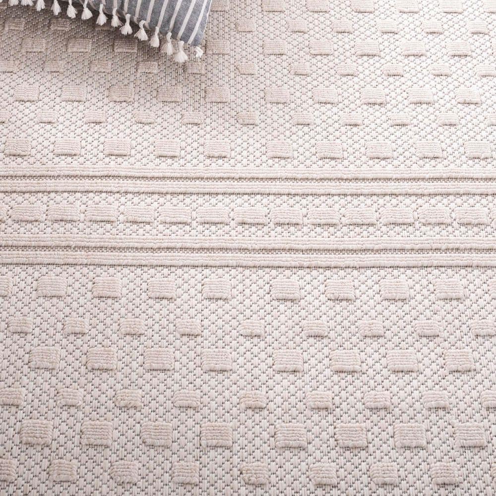 Beige Geometric 8' x 10' Synthetic Easy Care Rug
