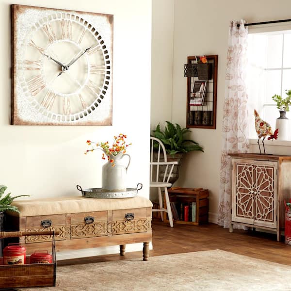 36 in. x 36 in. Gray Metal Cutout Wall Clock with Brown Distressing