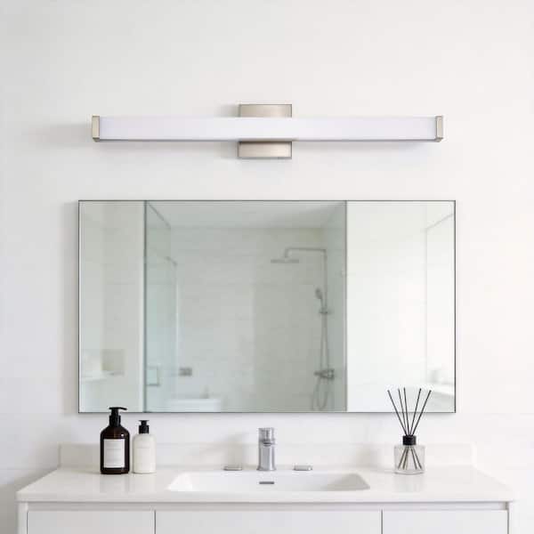 30 in. Brushed Nickel Modern 20W 3000K Integrated LED Bathroom Vanity Light Bar with Acrylic Shade for Washroom