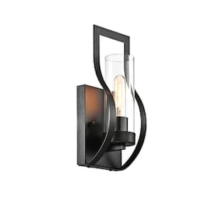 Yanira 5.1 in. 1-Light Antique Black Finish Wall Sconce with Clear Glass Shade and Curved Frame