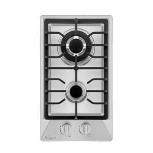 12 in. Gas Cooktop in Stainless Steel 2 Sealed Burners Gas Stove 4000 BTUs Simmer Burner