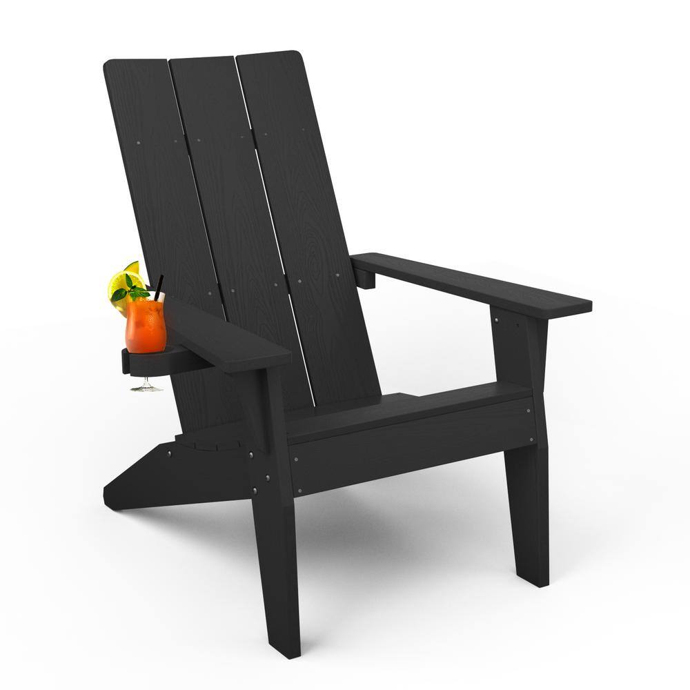 Black Weather Resistant Plastic Outdoor Patio Adirondack Chair with Cup Holder price history on PriceWatchPro