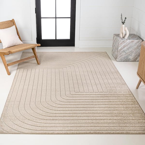Odense High-Low Minimalist Angle Geometric Beige/Cream 8 ft. x 10 ft. Indoor/Outdoor Area Rug