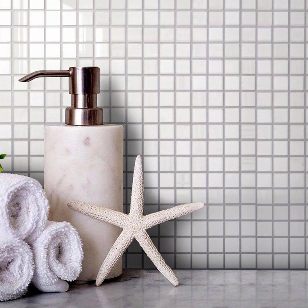 Baby Powder White Iridescent Glass Mosaic Wall and Floor Tile