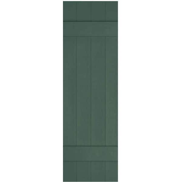 Ekena Millwork 14 in. x 39 in. Lifetime Vinyl Custom Four Board Joined Board and Batten Shutters Pair Forest Green