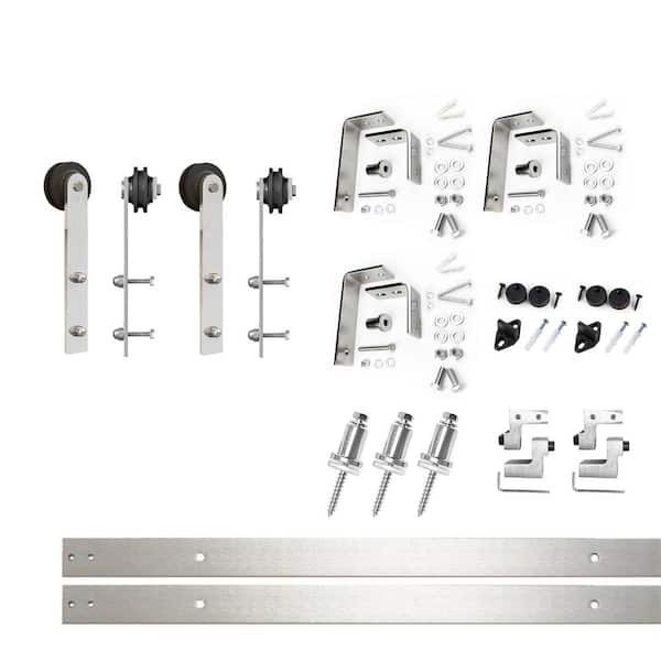 HOMACER 4 ft./48 in. Brushed Nickel Double Track Bypass U-Shape Sliding Barn Door Hardware Kit - Straight Design Roller
