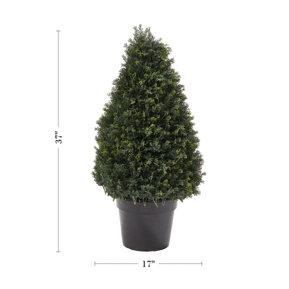 Elegant Cypress Topiary Faux Shrub in Sleek Black Plastic Pot, 37"