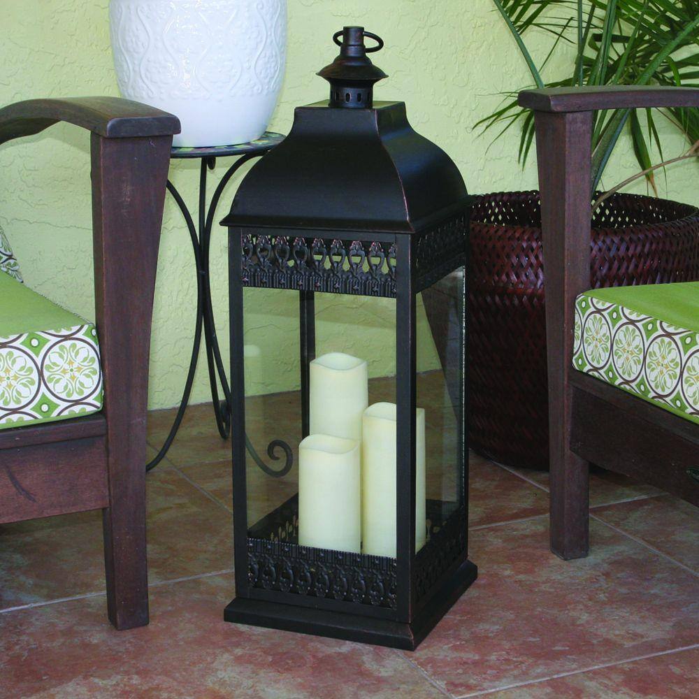 Antique Bronze Rustic Chic Triple LED Candle Hanging Lantern