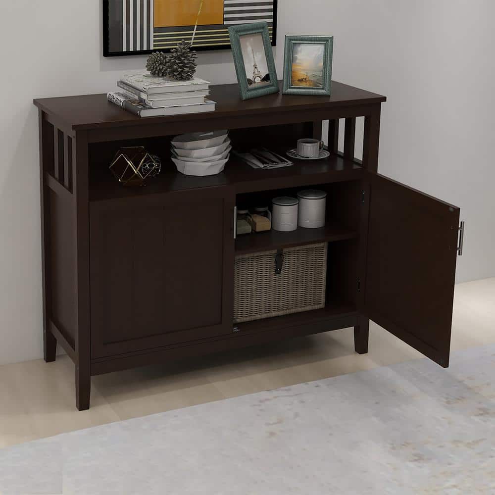 Brown Wood Hinged Door Sideboard with Shelves