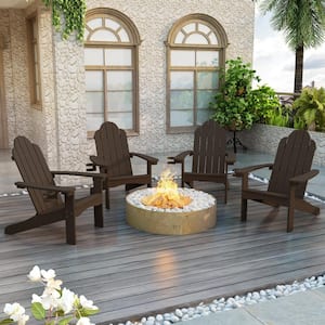 Hampton Curveback Coffee Brown All-Weather Plastic Outdoor Patio Adirondack Chair with Cup Holder Fire Pit Chair 4-pack