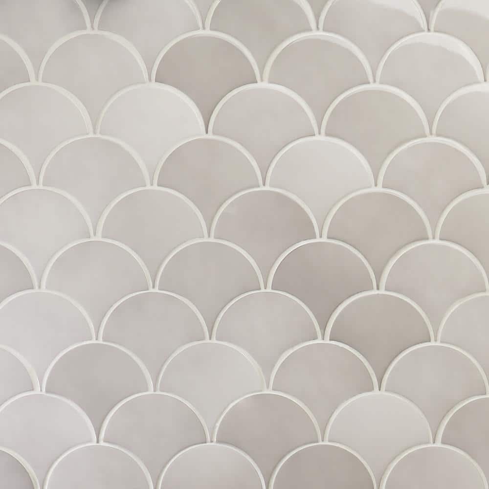Tidewater Gray Polished Ceramic Fish Scale Wall Tile