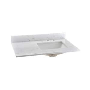 36 in. W x 22 in. D Engineered Stone Composite Vanity Top in White with White Rectangular Single Sink on Right Size