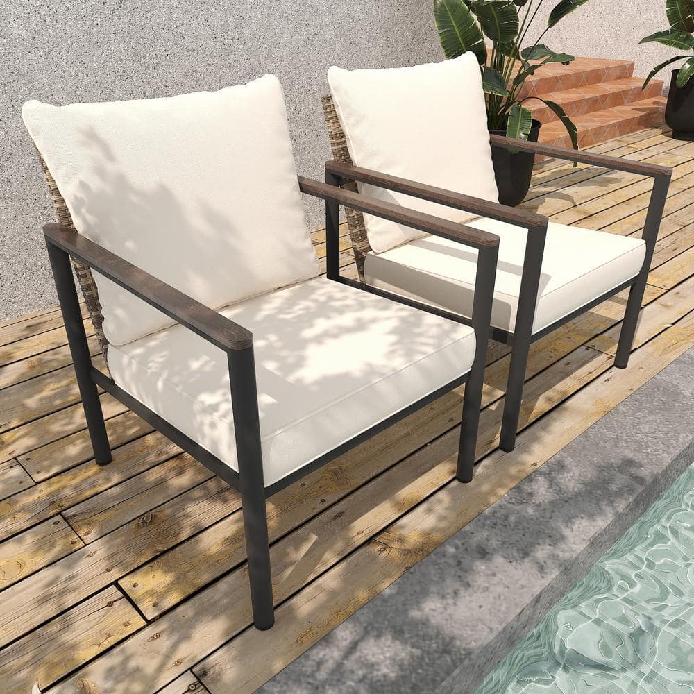 Nestfair Wicker Outdoor Lounge Chair Set with Built-in