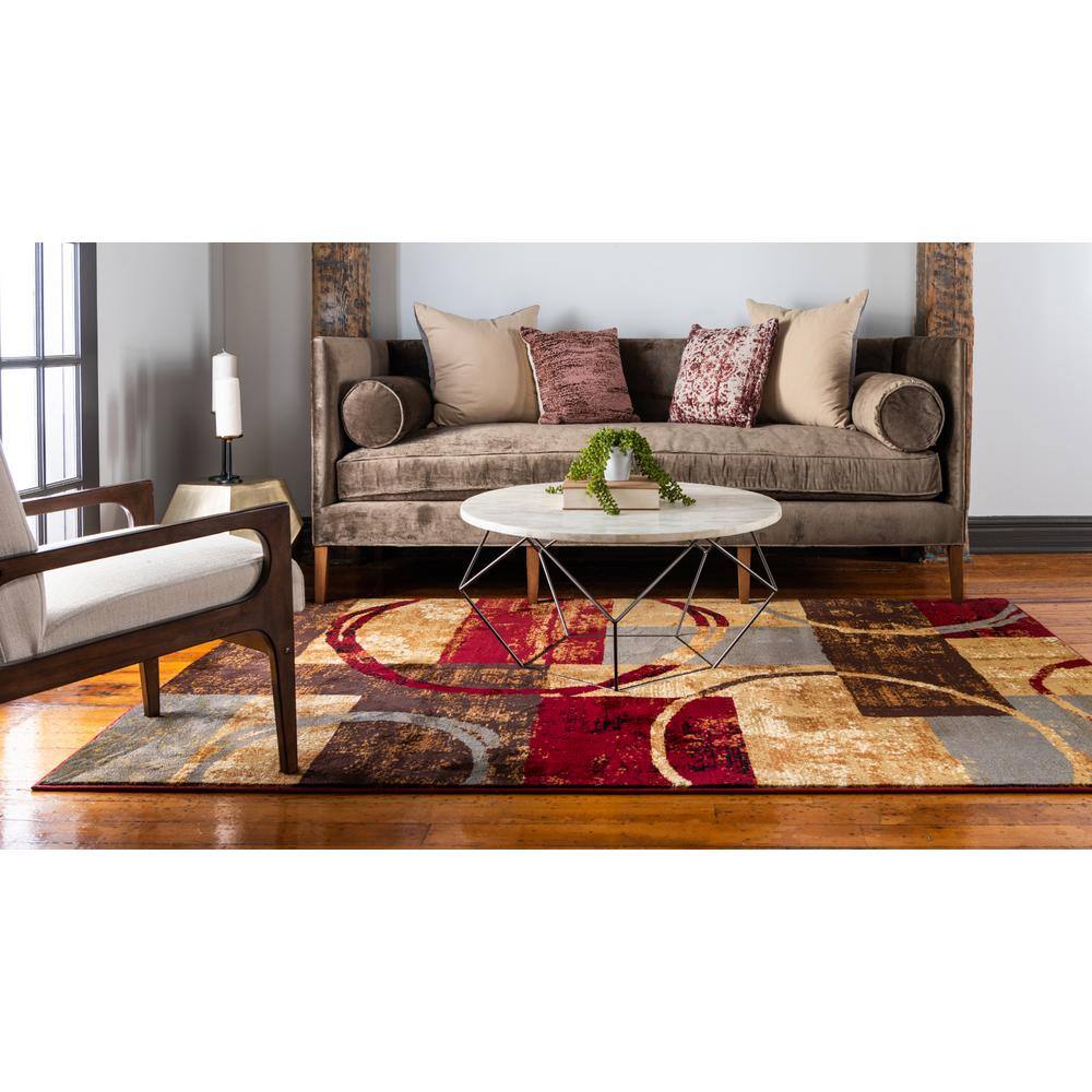 Multi Abstract Rectangular 9' x 12' Synthetic Area Rug