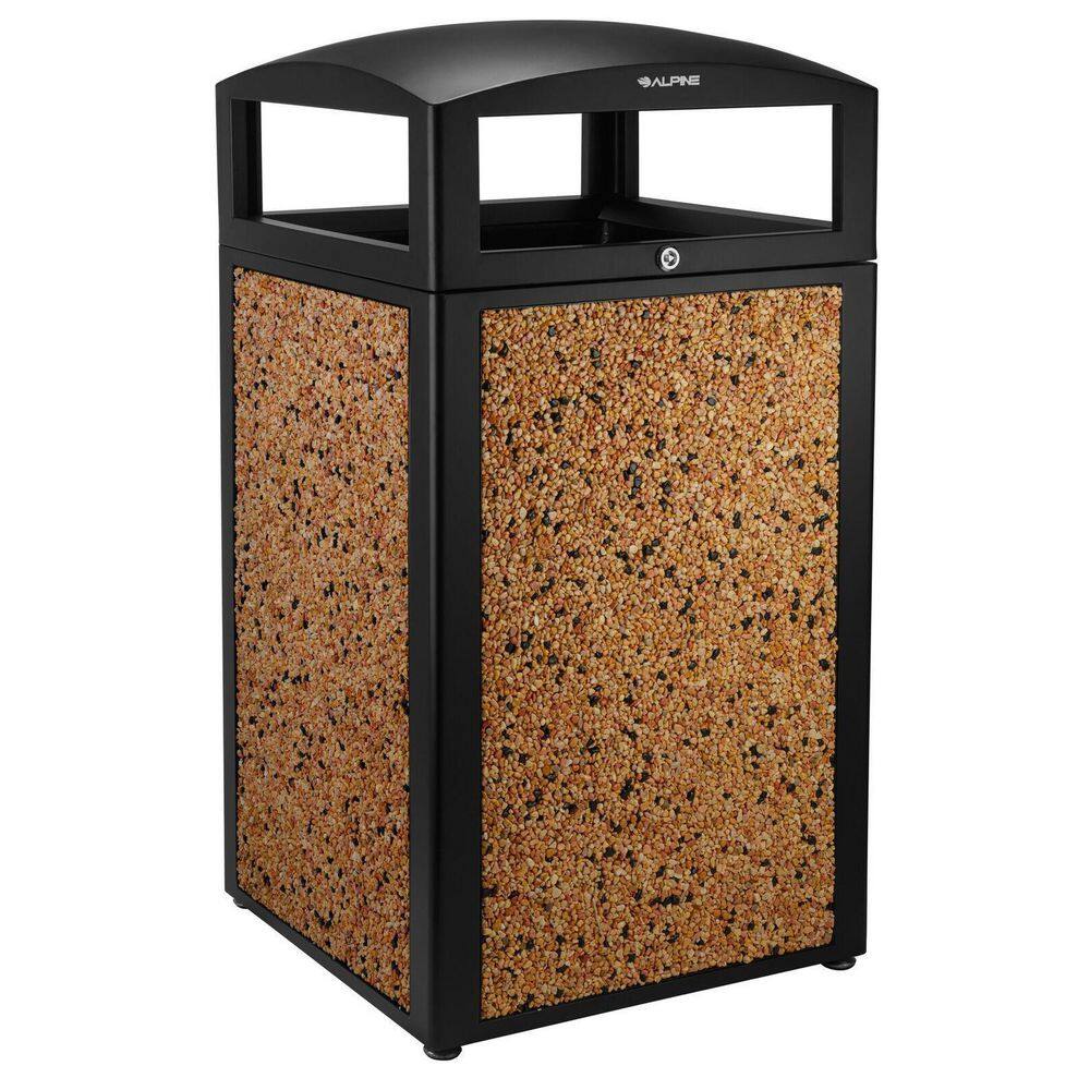 40 Gal. Beige Stone All-Weather Vented Outdoor Commercial Garbage Trash Can