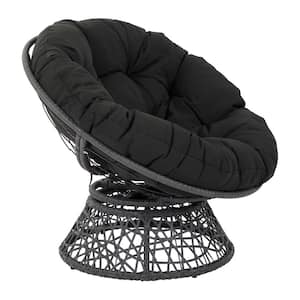 Papasan Series Black Upholstered Swivel Papasan Chair (Set of 1)