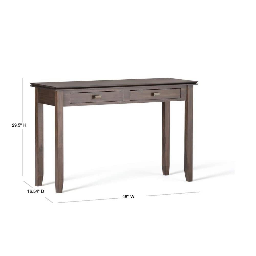 Natural Aged Brown 46" Lacquered Wood Sofa Table with Storage