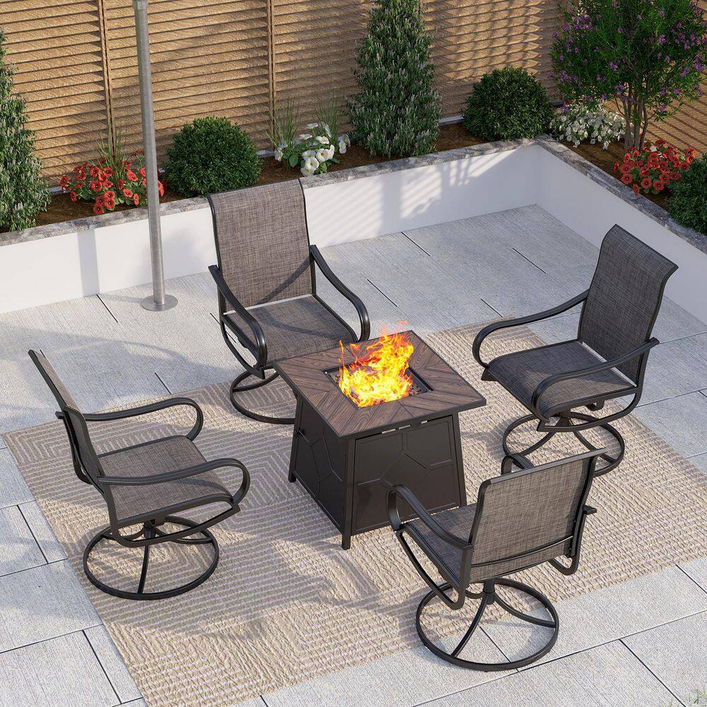 PHI VILLA Black 5Piece Metal TerrFab Top Patio Fire Pit Set with 4
