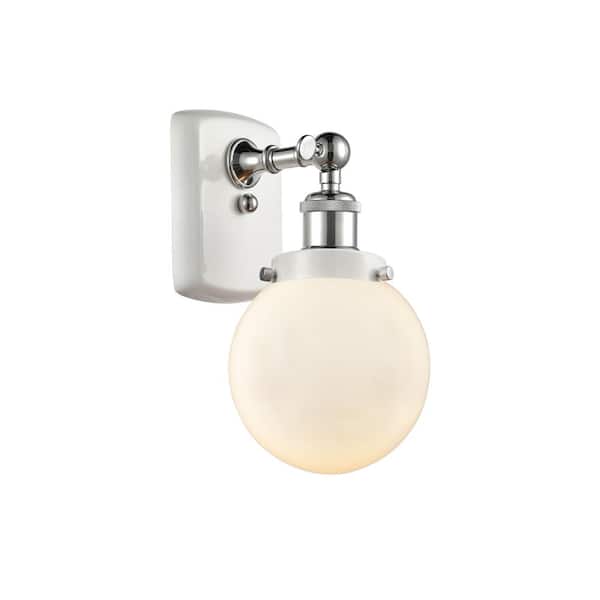 Innovations Beacon 1-Light White and Polished Chrome, Matte White Wall Sconce with White Glass Shade