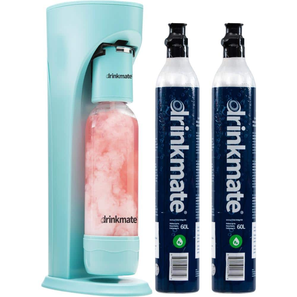 DrinkMate Artic Blue Sparkling Water and Soda Maker Machine Bubble Up Bundle w/two 60L CO2 Cartridges