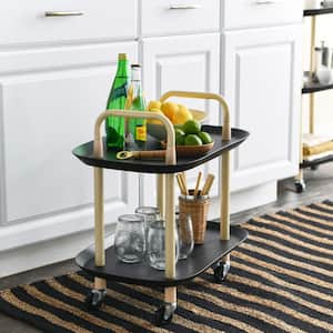 Modern Plastic and Metal 2-Tier Trolley with 4 Locking Casters in Black and Sand
