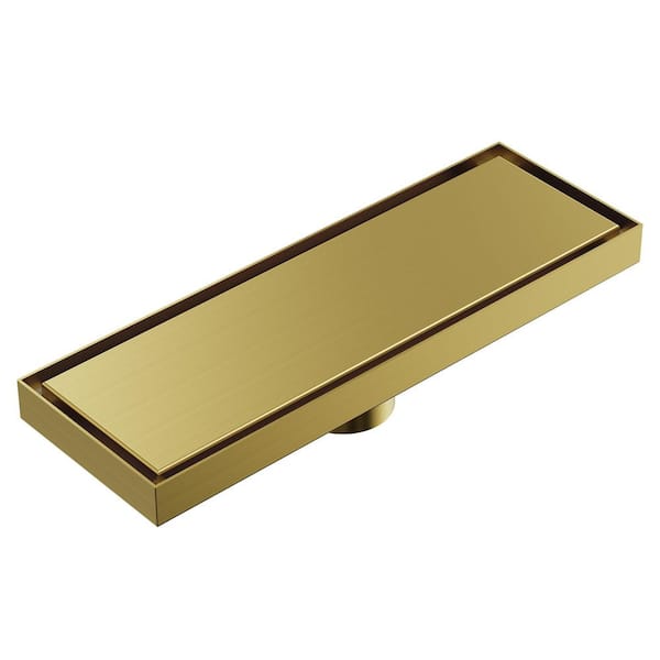11.8 x 4 in. Linear Stainless Steel Shower Drain with Tile-In Pattern Drain Cover in Brushed Gold