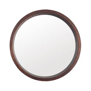 24 in. x 24 in. Rustic Framed Circle Mirror with Wood Frame Walnut Brown Round Modern Decoration Large Mirror