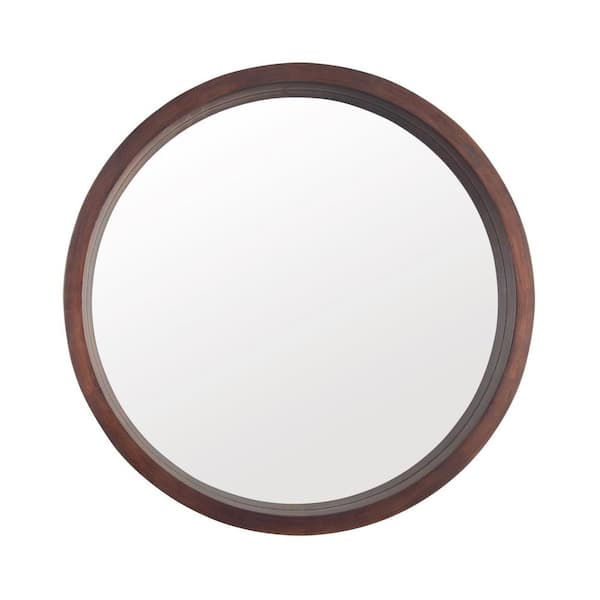 aisword 24 in. x 24 in. Rustic Framed Circle Mirror with Wood Frame Walnut Brown Round Modern Decoration Large Mirror