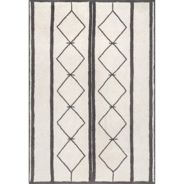 nuLOOM Sondra Ivory 6 ft. x 9 ft. Machine Washable Wool Moroccan Diamond Indoor Area Rug