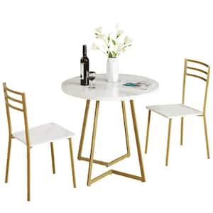 Dinning Table Set, White 30 in. H Modern Round Wood Top Accent Table and Chairs for Room and Small Space, 3-Pieces