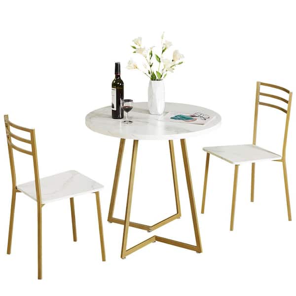 VECELO 3-Piece Dining Table Set, White 30 in. H Modern Round Wood Top Accent Table and Chairs for Room and Small Space