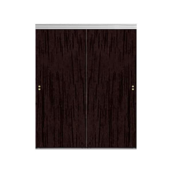 Impact Plus 42 in. x 80 in. Smooth Flush Espresso Solid Core MDF Interior Closet Sliding Door with Chrome Trim