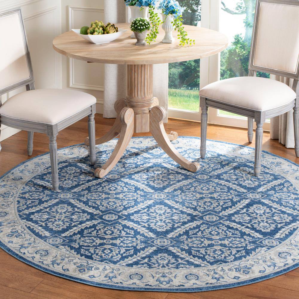 Brentwood 3' Round Navy and Cream Synthetic Area Rug