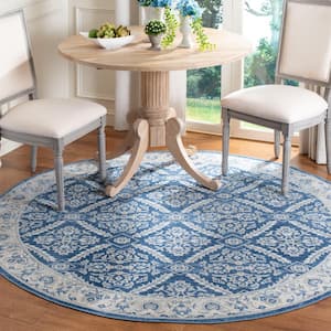 Brentwood Navy/Cream 5 ft. x 5 ft. Round Floral Border Antique Area Rug