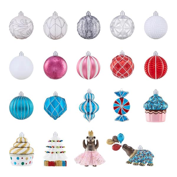 Home Accents Holiday 3.5 in. Multi Color Christmas Ornaments (19-Count)