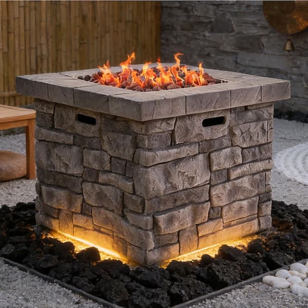 30 in. Gray Square Propane Outdoor Fire Pit
