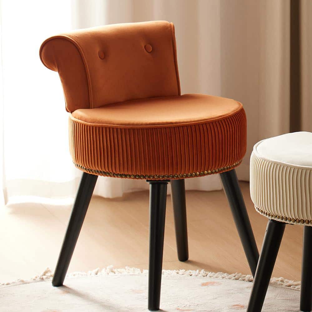 Adrinfly 18.9 in Tall, Orange Tufted Accent Makeup Vanity Stool