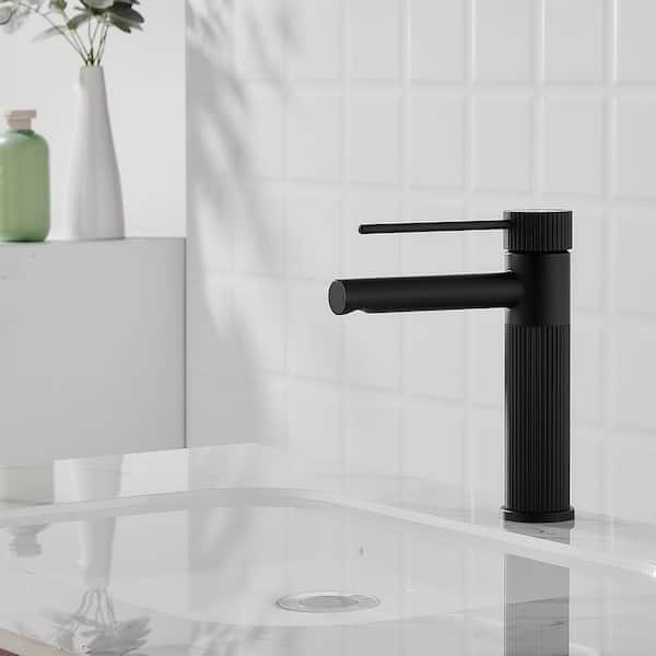 Single Hole Single Handle Mid-Arc Bathroom Faucet with Pop Up Drain in Matte Black
