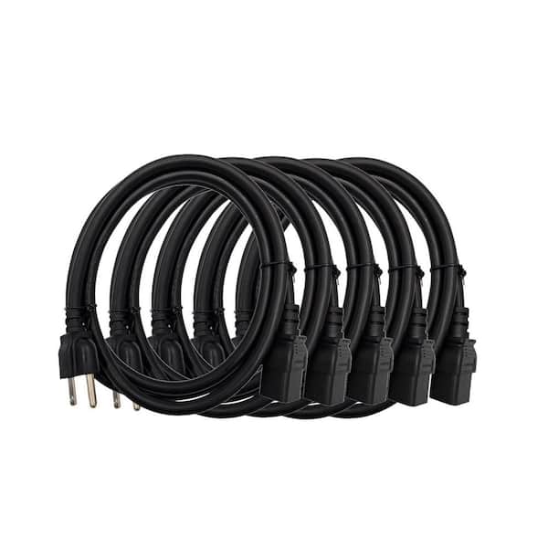 6 ft. C19 to NEMA 5-15P AC Power Cord in 14AWG / 3-Conductors Indoor Black 5-Pack