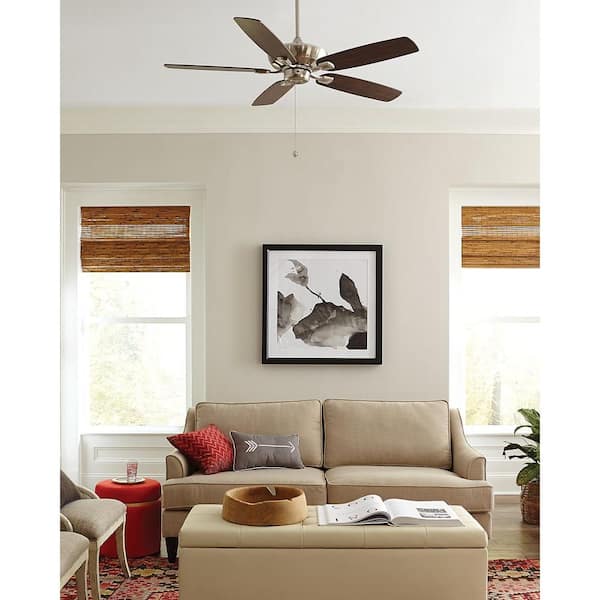 Colony Max 52 in. Transitional Brushed Steel Ceiling Fan with Silver and American Walnut Reversible Blades, Pull Chain