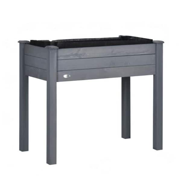 46.5 in. x 21.8 in. x 32.8 in. Gray Wood Elevated Planter Box, Raised Garden Bed with Lockable Wheels, Shelf & Bed Liner