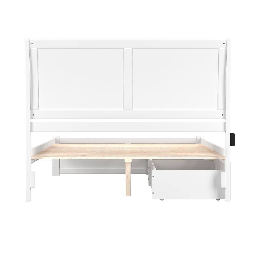 White Queen Wood Platform Bed with Storage Drawers