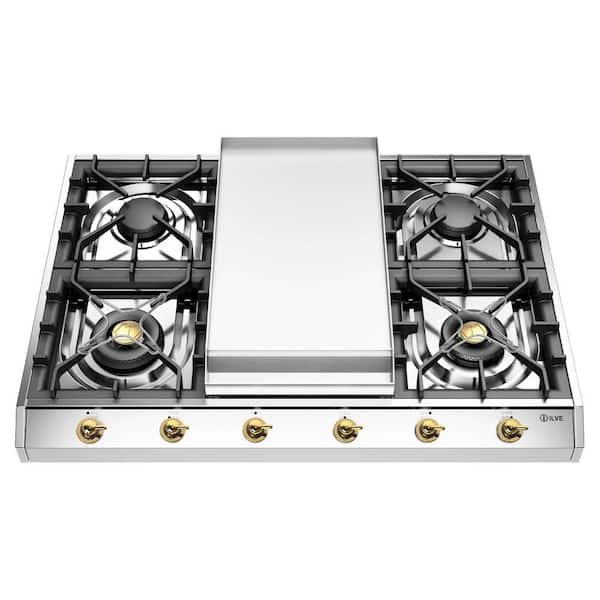 Nostalgie II 36 in. Built in Gas Cooktop with 6-Sealed Burners, Griddle in Stainless Steel