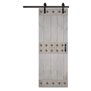 Mid-Century Style 30 in. x 84 in. French Gray DIY Knotty Pine Wood Sliding Barn Door with Hardware Kit