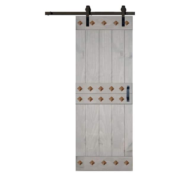 ISLIFE Mid-Century Style 30 in. x 84 in. French Gray Solid Wood Sliding Barn Door with Hardware Kit - Assembly Needed