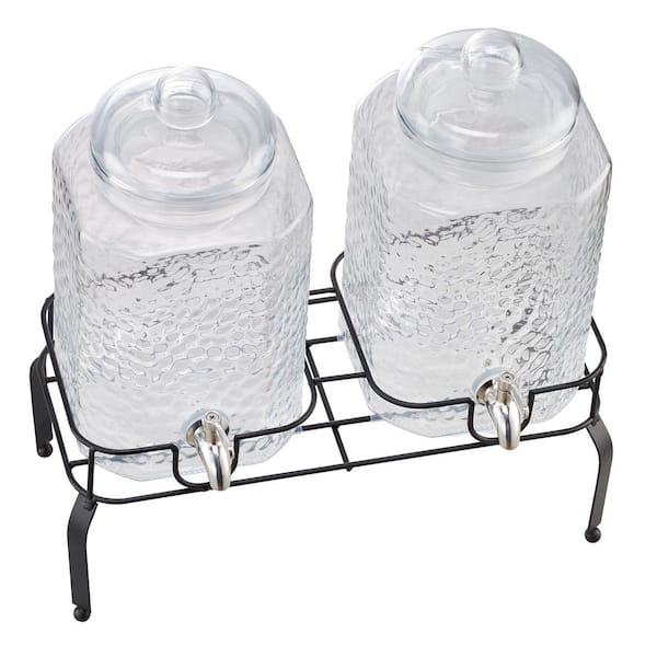 Glass 1.5 Gal. Beverage Dispenser for Parties, 2 Pack, Stainless Steel Spigot, Metal Stand, Iced Tea, Lemonade, Juice